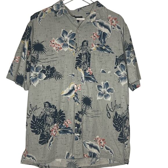 Short sleeved Hawaiian cabana shirt Aloha tropical flower hula girl Men’s Large - Picture 1 of 10
